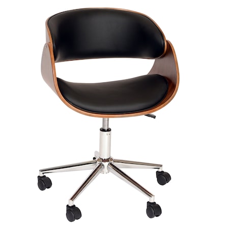 Armen Living Julian Modern Office Chair In Chrome Finish with Black Faux Leather And Walnut Veneer Back LCJUOFCHBL